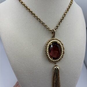 Avon Gold Necklace with Purple Gem and Tassel